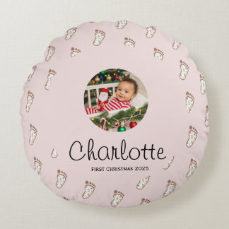 Schattigee Roze Baby Voetafdrukken Baby's Eerste K Rond Kussen