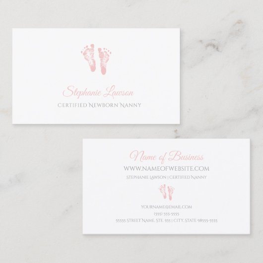 Schattigee Roze Baby Voetafdrukken Gecertificeerde Visitekaartje (Voorkant / Achterkant)
