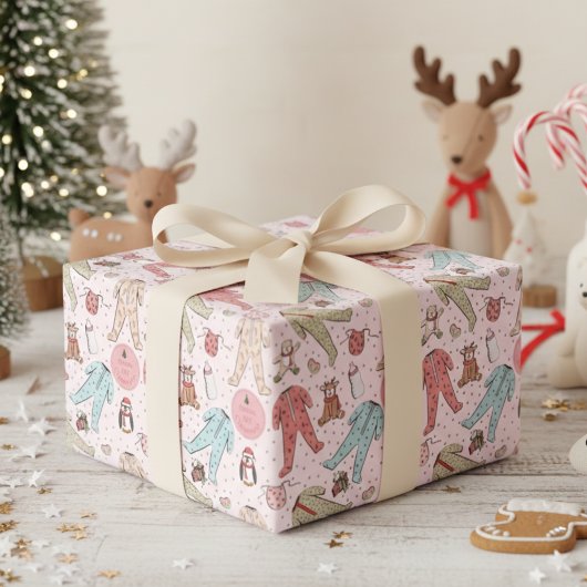 Schattigee Roze Baby's Eerste Kerstdag Gepersonali Cadeaupapier