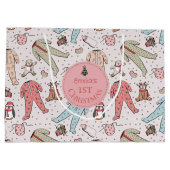 Schattigee roze baby's eerste kerstgewoonte groot cadeauzakje (Achterkant)
