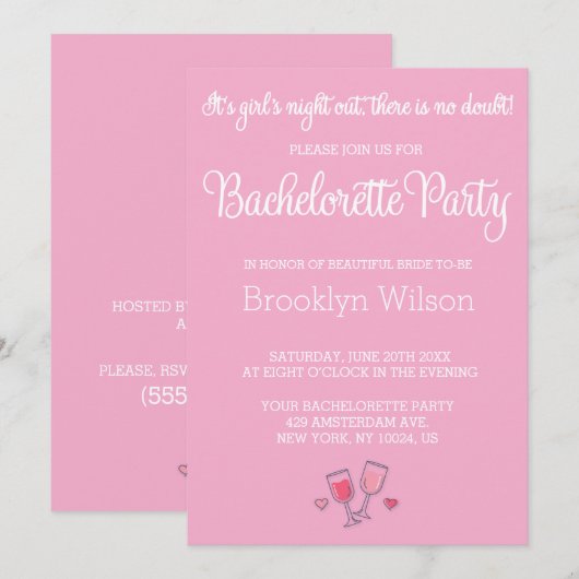 Schattigee Roze Bachelorette Party Uitnodigingen (Voorkant / Achterkant)