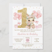 Schattigee Roze Ballerina Bunny Konijn 1e Verjaard Kaart (Voorkant)