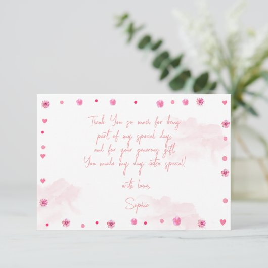 Schattigee roze ballerina en ballonnen verjaardag bedankkaart (Staand voorkant)