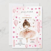 Schattigee roze ballerina en ballonnen verjaardag kaart (Voorkant)