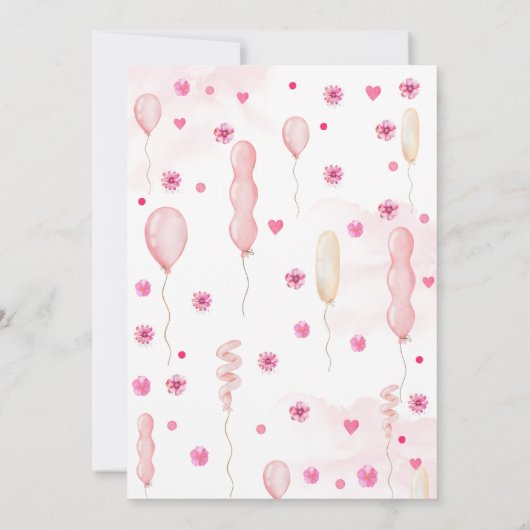 Schattigee roze ballerina en ballonnen verjaardag kaart (Achterkant)