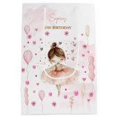 Schattigee roze ballerina en ballonnen verjaardag medium cadeauzakje (Achterkant)