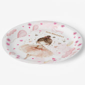 Schattigee roze ballerina en ballonnen verjaardag papieren bordje (Gekanteld)