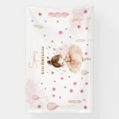 Schattigee roze ballerina en ballonnen verjaardag spandoek (Verticaal)