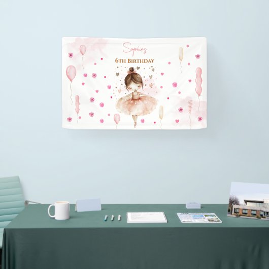 Schattigee roze ballerina en ballonnen verjaardag spandoek (Beurs)