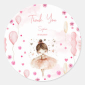 Schattigee roze ballerina en ballonverjaardag dank ronde sticker (Voorkant)