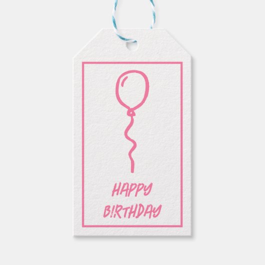 Schattigee Roze Ballon Verjaardag Cadeau Labels Cadeaulabel (Voorkant)