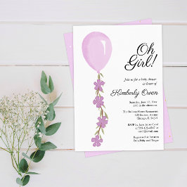 Schattigee Roze Balloon Baby shower Invitation Kaart