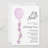 Schattigee Roze Balloon Baby shower Invitation Kaart (Voorkant)