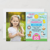 Schattigee Roze Barnyard Boerderijdieren 1e Verjaa Kaart (Voorkant)