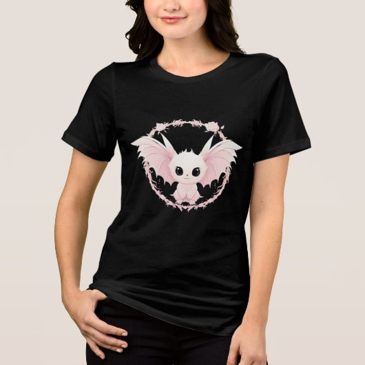 Schattigee Roze BAT Ghotic Halloween Kostuum Tri-Blend Shirt (Voorkant)