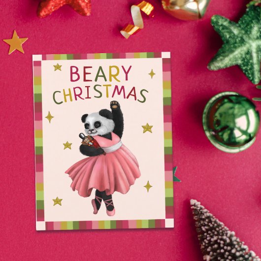 Schattigee Roze Beary Kerstballet Dansen Panda Feestdagen Kaart