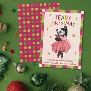 Schattigee Roze Beary Kerstballet Dansen Panda Feestdagenkaart