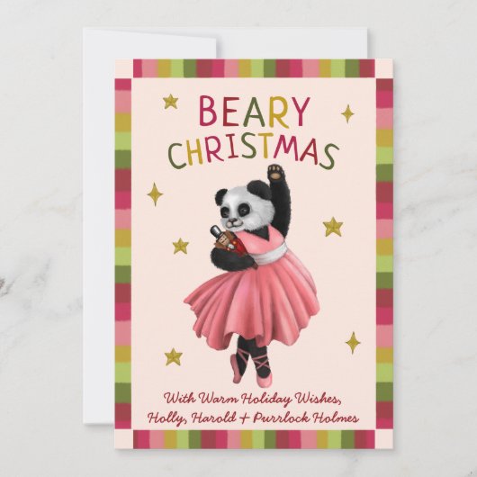 Schattigee Roze Beary Kerstballet Dansen Panda Feestdagenkaart (Voorkant)