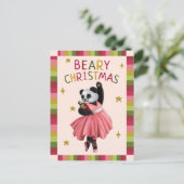 Schattigee Roze Beary Kerstballet Dansen Panda Feestdagenkaart (Staand voorkant)