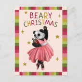 Schattigee Roze Beary Kerstballet Dansen Panda Feestdagenkaart (Voorkant)