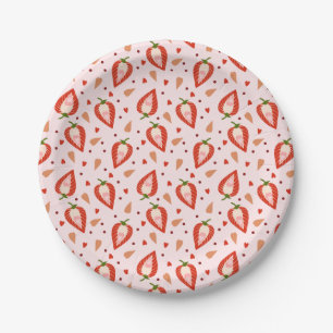 Schattigee Roze Berry Sweet Strawberry Pattern Ver Papieren Bordje