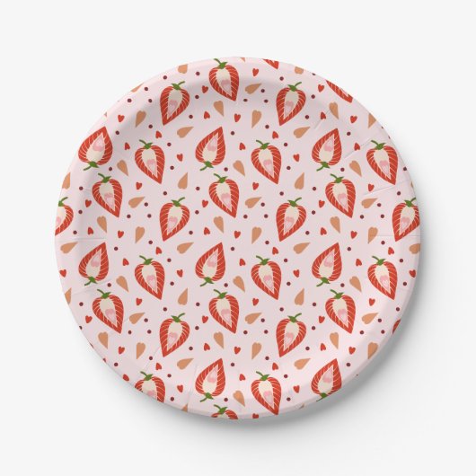 Schattigee Roze Berry Sweet Strawberry Pattern Ver Papieren Bordje (Voorkant)