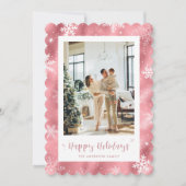 Schattigee roze besneeuwde fotovakantie feestdagenkaart (Voorkant)