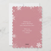 Schattigee roze besneeuwde fotovakantie feestdagenkaart (Achterkant)