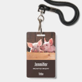 Schattigee roze biggen dierenfoto badge (Achterkant met lanyard)