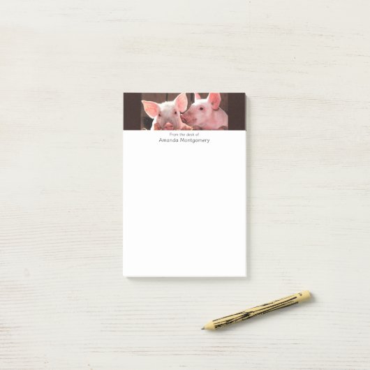 Schattigee roze biggen dierenfoto post-it® notes (Op bureau)