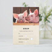 Schattigee roze biggen dierenfoto RSVP kaartje (Staand voorkant)