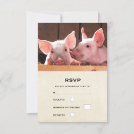Schattigee roze biggen dierenfoto RSVP kaartje