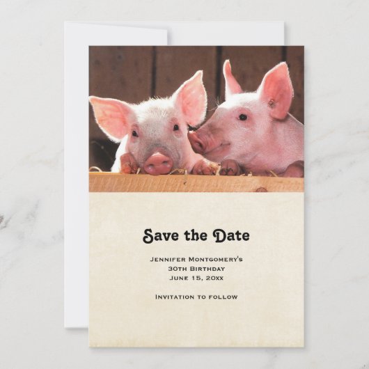 Schattigee roze biggen dierenfoto save the date (Voorkant)