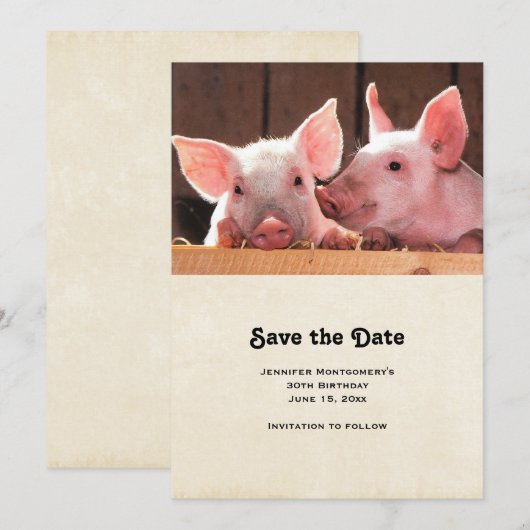 Schattigee roze biggen dierenfoto save the date (Voorkant / Achterkant)