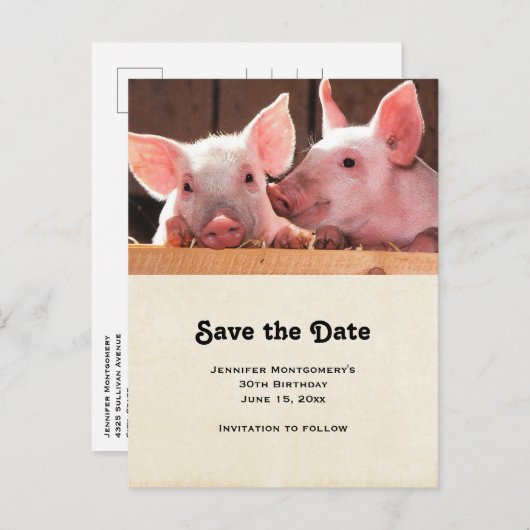 Schattigee Roze Biggen Dierenfoto Save the Date Uitnodiging Briefkaart (Voorkant / Achterkant)