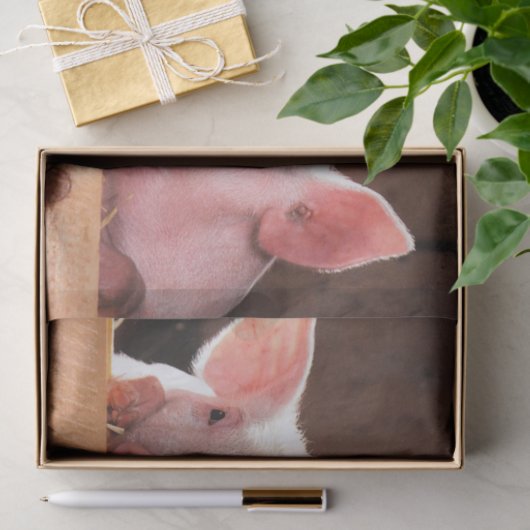 Schattigee roze biggen dierenfoto tissuepapier (Geschenk)