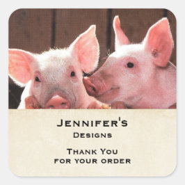 Schattigee roze biggen dierlijke foto business dan vierkante sticker