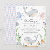 Schattigee roze blauw tweeling onder Zee Baby show Kaart (Voorkant / Achterkant)