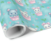 Schattigee Roze Blauwe Baby Kittens Cadeaupapier (Rol Hoek)