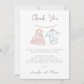 Schattigee Roze Blauwe Babykleding Geslacht Onthu Bedankkaart (Voorkant)