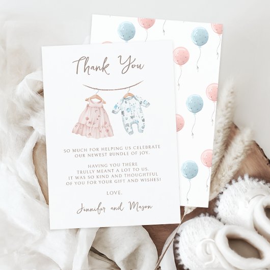 Schattigee Roze Blauwe Babykleding Geslacht Onthu Bedankkaart