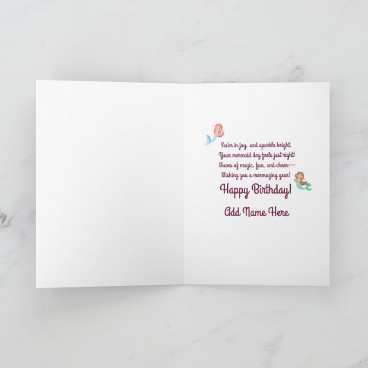 Schattigee Roze & Blauwe Zeemeermin Verjaardag Kaa Kaart (Binnen)