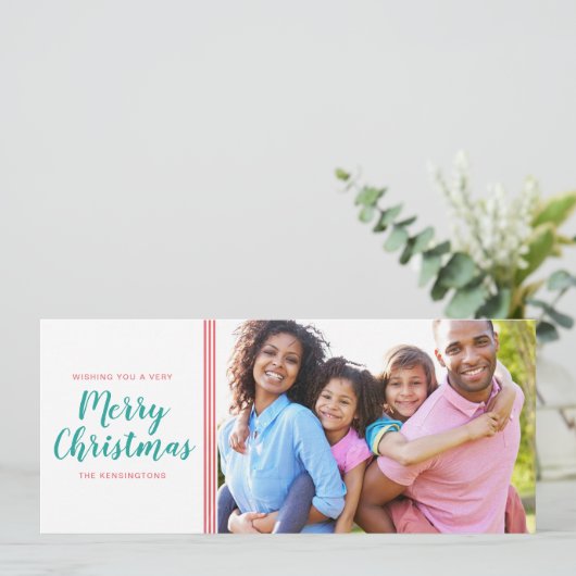 Schattigee roze Blauwgroen kerstbomen vakantiefoto Feestdagenkaart (Staand voorkant)