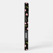 Schattigee, roze bloem op zwart met herhalend patr iPhone hoesje (Rechterkant)