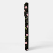 Schattigee, roze bloem op zwart met herhalend patr iPhone hoesje (Linkerkant)