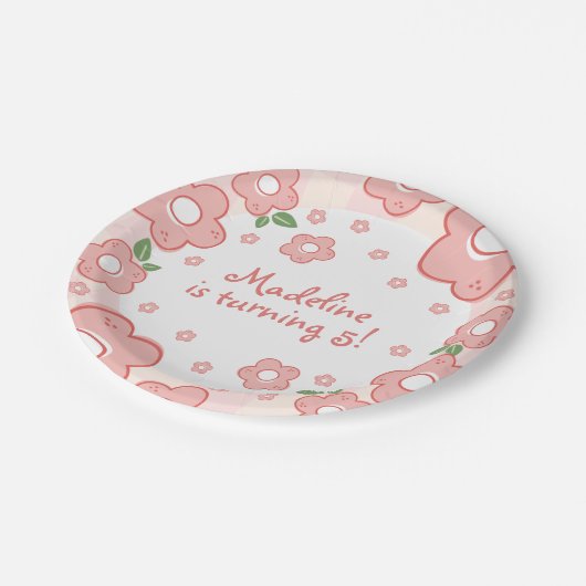 Schattigee Roze Bloem Verjaardag Party Papier Bord (Gekanteld)