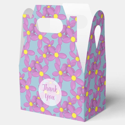 Schattigee roze bloemen bloemenkant dank u blauw bedankdoosjes (Geopend)