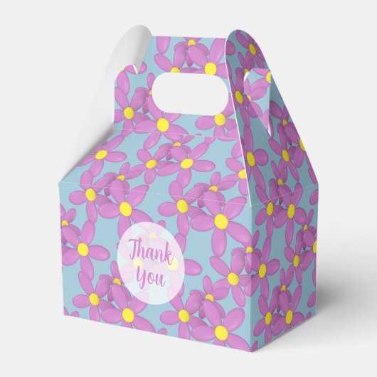 Schattigee roze bloemen bloemenkant dank u blauw bedankdoosjes (Voorkant Zijde)
