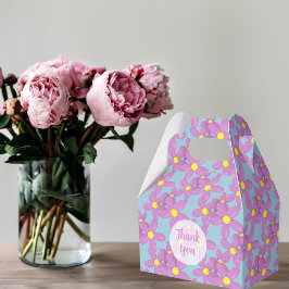 Schattigee roze bloemen bloemenkant dank u blauw bedankdoosjes