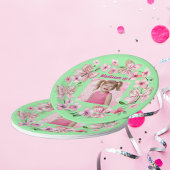 Schattigee Roze Bloemen Boog Foto 1e Verjaardagsfe Papieren Bordje